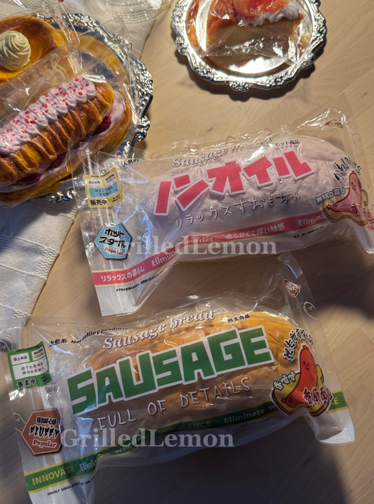 2 Flavours! Fluffy Realistic Sausage Bread Roll Squishy