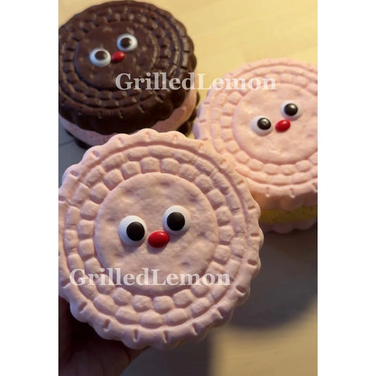 2 Flavours! Jumbo RedNose Strawberry Chocolate Cream Sandwich Cookie Squishy