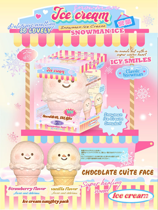 DEFECTED - 2 Flavours! Vanilla Strawberry Creamy Ice-Cream Snowman Cone Squishy