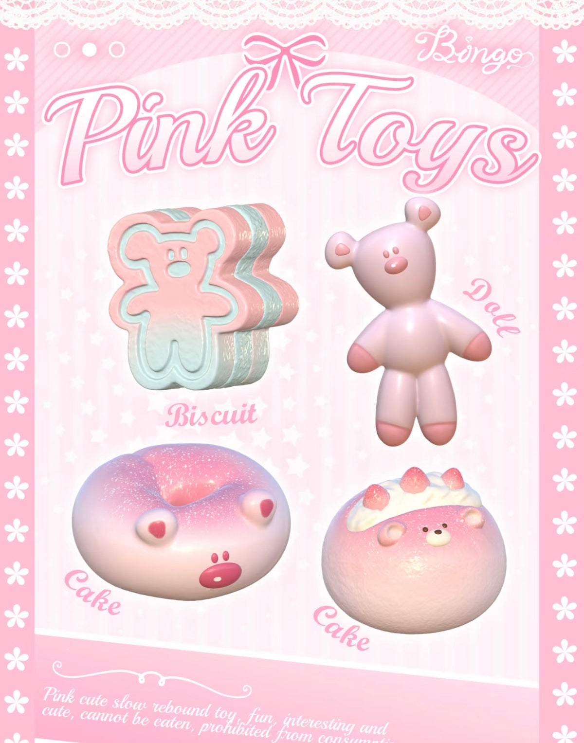 Fluffy Pink Mr. Bean Series - Strawberry Bagel & Teddy