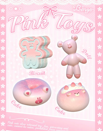 Fluffy Pink Mr. Bean Series - Strawberry Bagel & Teddy