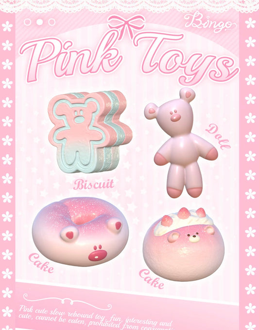 Fluffy Pink Mr. Bean Series - Strawberry Bagel & Teddy