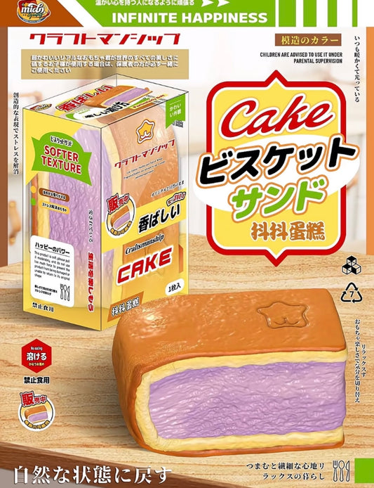Realistic Soft Fluffy Taro Jiggly Cake Slice Squishy