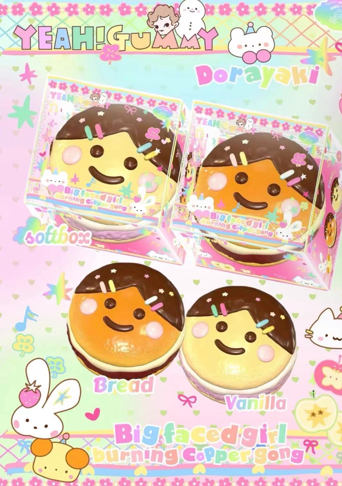 2 Flavours! Jumbo Fluffy Thick Dorayaki Girl Mascot Pancake Squishy