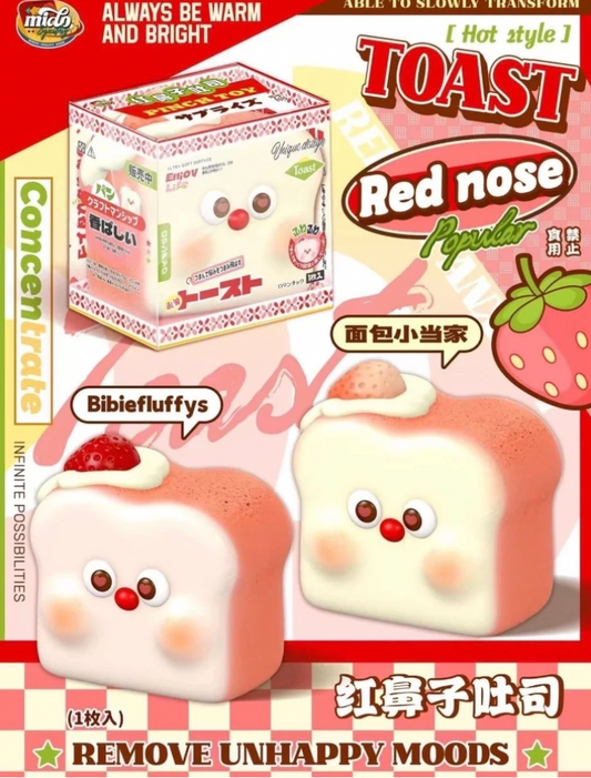 Fluffy RedNose Strawberry Pink Milk Toast Squishy