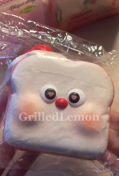 Fluffy RedNose Strawberry Pink Milk Toast Squishy