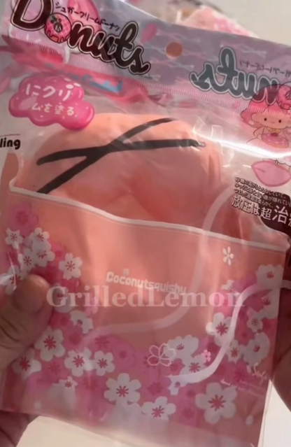2 Flavours! Fluffy Pink Strawberry Sugar Ring Donut Squishy