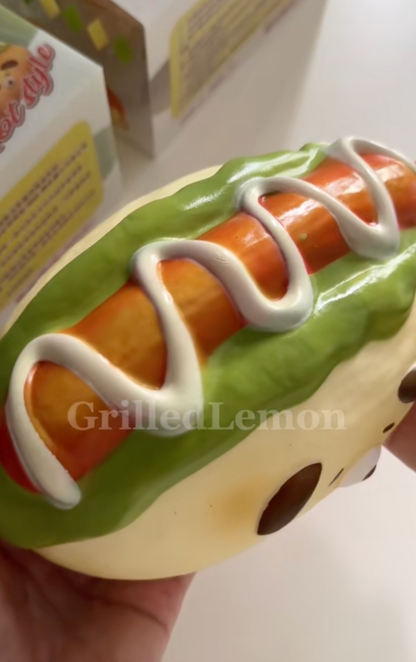 White Fluffy Relaxed Puppy Hotdog Sausage Bread Squishy