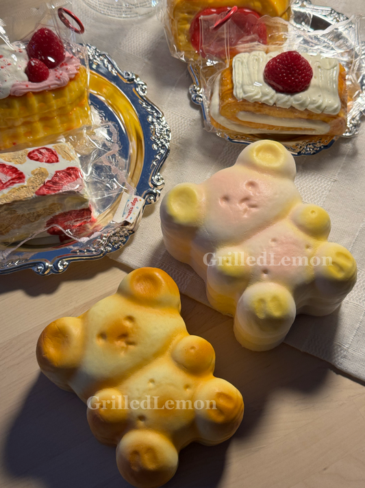 2 Colours! Butter Strawberry Teddy Bear Cookie Squishy