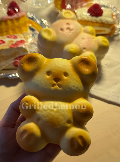 2 Colours! Butter Strawberry Teddy Bear Cookie Squishy
