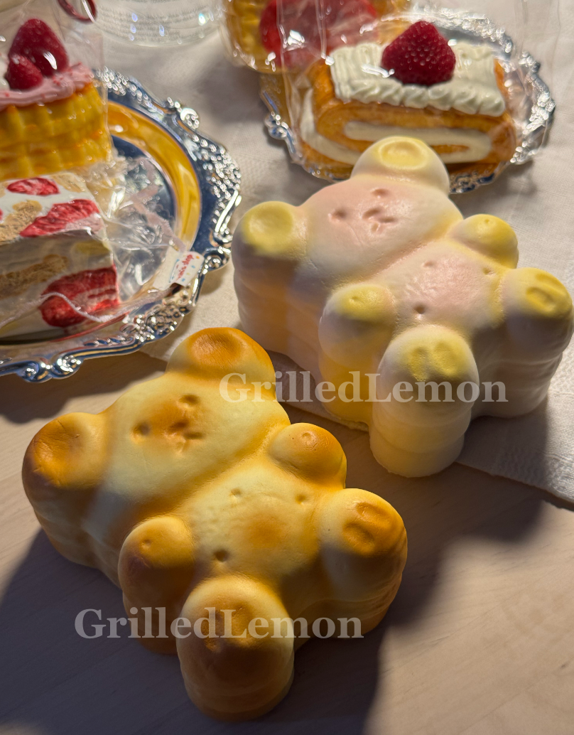 2 Colours! Butter Strawberry Teddy Bear Cookie Squishy