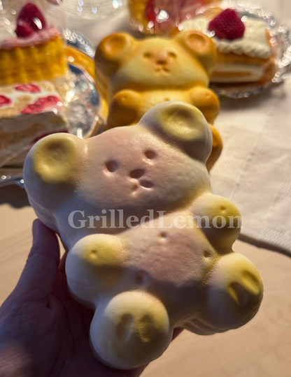 2 Colours! Butter Strawberry Teddy Bear Cookie Squishy