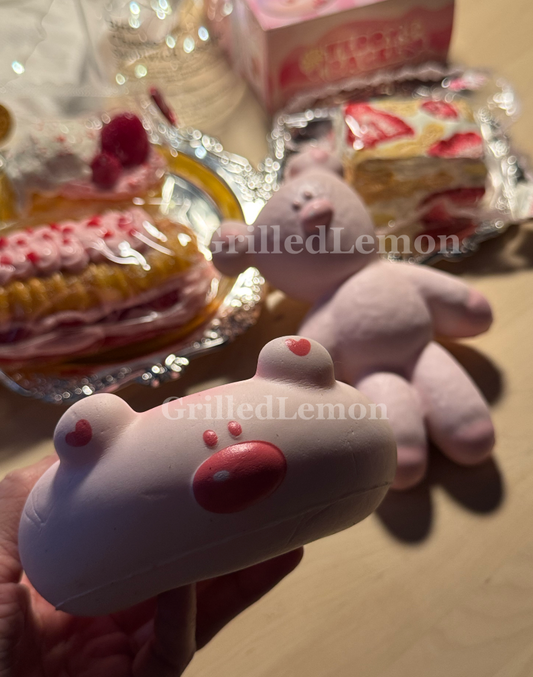 Fluffy Pink Mr. Bean Series - Strawberry Bagel & Teddy