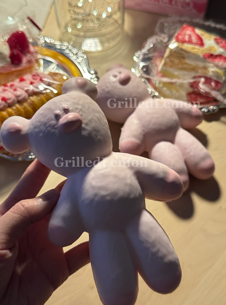 Fluffy Pink Mr. Bean Series - Strawberry Bagel & Teddy
