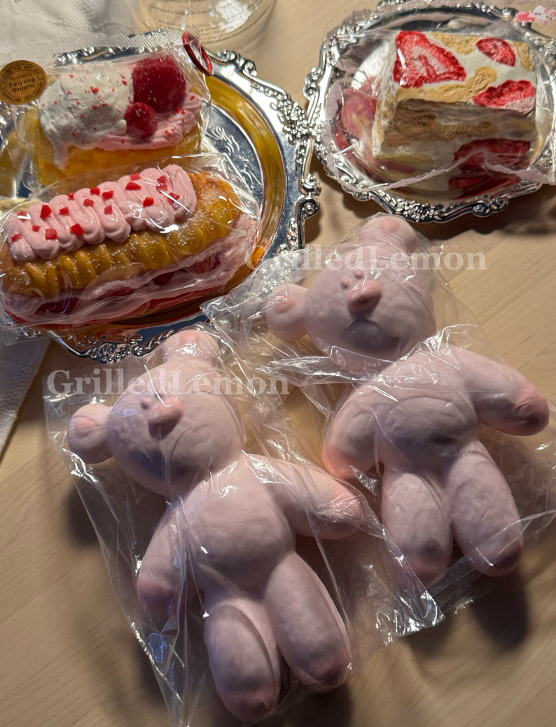 Fluffy Pink Mr. Bean Series - Strawberry Bagel & Teddy