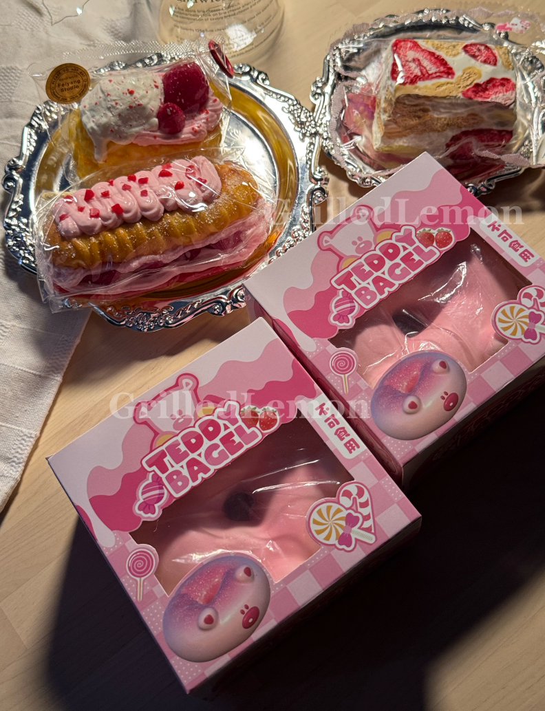 Fluffy Pink Mr. Bean Series - Strawberry Bagel & Teddy