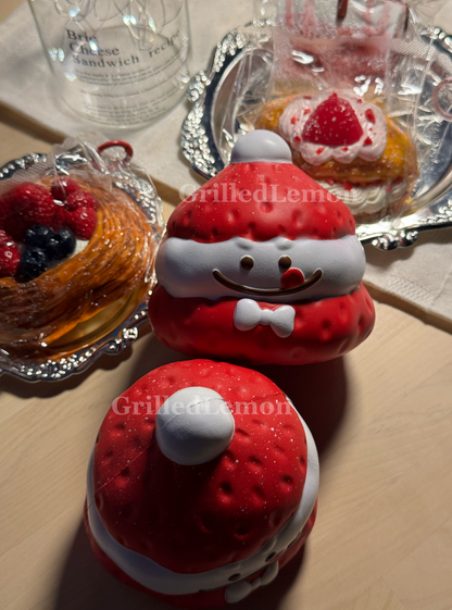 Fluffy Cute Red Strawberry Mascot Snowman Squishy