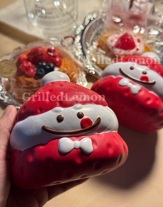 Fluffy Cute Red Strawberry Mascot Snowman Squishy
