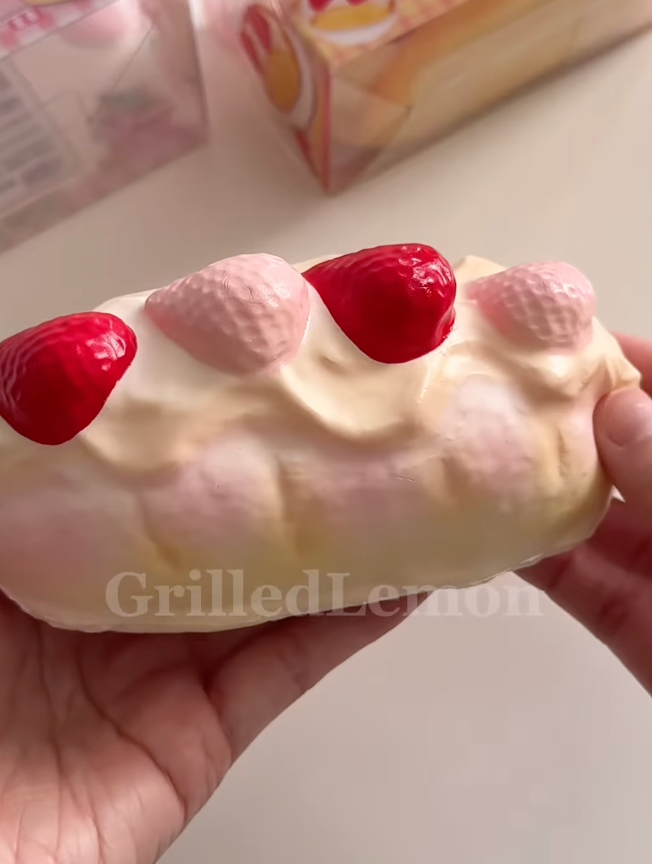 Pink Fluffy Strawberry Cream Bread Bun Squishy
