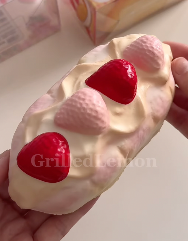 Pink Fluffy Strawberry Cream Bread Bun Squishy