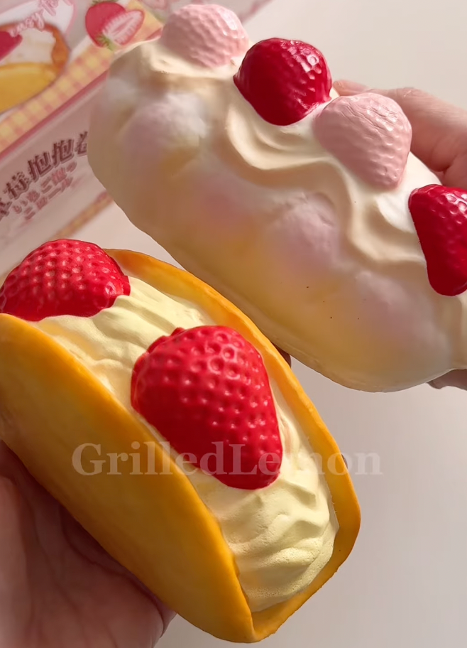 Pink Fluffy Strawberry Cream Bread Bun Squishy