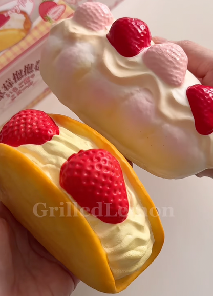Pink Fluffy Strawberry Cream Bread Bun Squishy