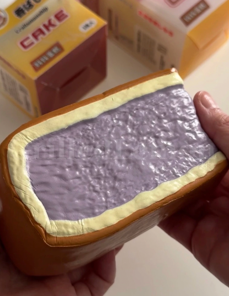 Realistic Soft Fluffy Taro Jiggly Cake Slice Squishy