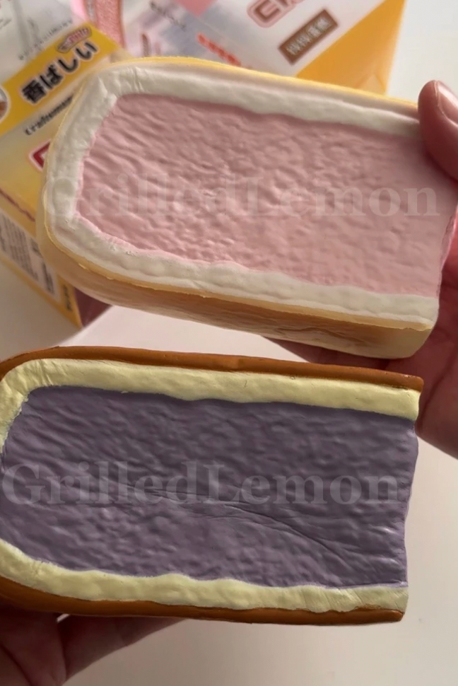 Realistic Soft Fluffy Taro Jiggly Cake Slice Squishy
