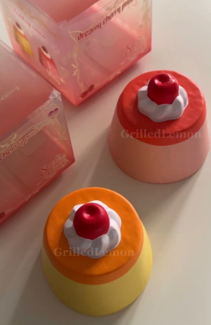 2 Flavours! Thick Banana Strawberry Cherry Cream Pudding Squishy
