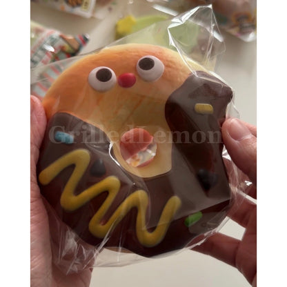 2 Colours! Jumbo RedNose Chocolate Drizzle Bitten Donut Squishy